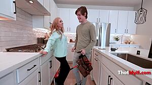 Danae Mari's busty blonde milf body tempts her boyfriend's blue collar friend into rough titty fuck cheating.