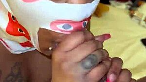 masked ebony deepthroats big black cock sloppy spits rough pov till facial cumshot