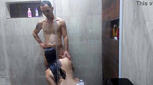 brazilian wife shares shower fuck with hubby's buddy bareback pounding her fat ass