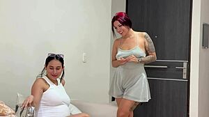 argentinian trans babe fucks pregnant slut cowgirl style in heated bedroom romp