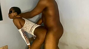 Skinny horny ebony slut babe's tight curvy pussy begs for hard fast pounding through see-through fabric.