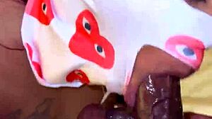 masked ebony deepthroats big black cock sloppy spits rough pov till facial cumshot
