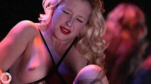 busty samantha rone fingers her wet pussy in fishnets