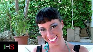 hey this horny tattooed teen with big tits gets fucked outdoors good...