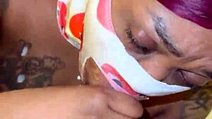 masked ebony deepthroats big black cock sloppy spits rough pov till facial cumshot