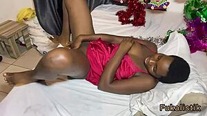 Why did this ebony teen ditch condoms for santa's big cock creampie inside?