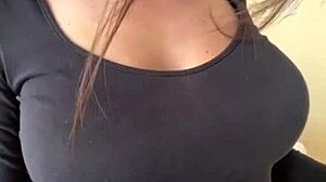 Stepmom shows her big tits and nipples