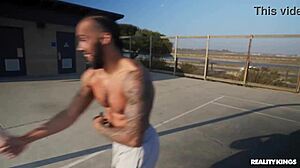 redhead basketball babe faces hung stud outdoors with face fucking and pussy licking
