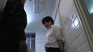 petite japanese teen lures classmate for risky toilet creampie