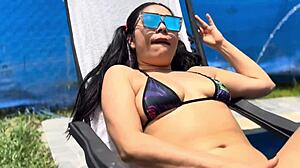 outdoor masturbation in public pool i exhibit my pussy and tits