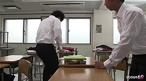 petite japanese teen lures classmate for risky toilet creampie