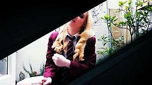 curvy college student spanks classmate in uniform domination play