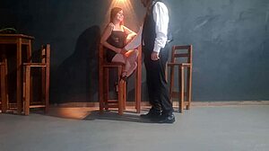 redhead gets excited and has sex with waiter in restaurant