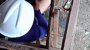 company nurse construction labor playing in construction site with asian babe