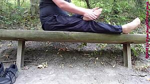 shoes and nylon feet airing in forest