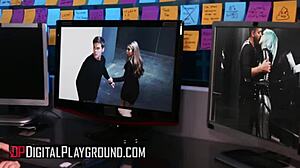 alec knight and aria in sex machina parody scene