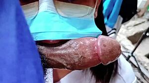 company nurse construction labor playing in construction site with asian babe