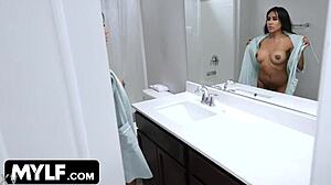 Stepson's Hard Cock Triggers Stepmom Stepaunt Shower Threesome