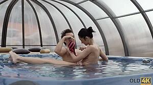 old4k sex of brunette and old finishes with facial cumshot