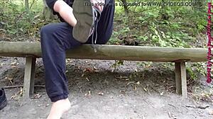 shoes and nylon feet airing in forest
