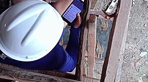 company nurse construction labor playing in construction site with asian babe