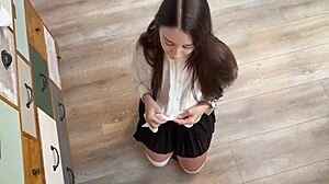 i caught stepbrother jerking off - stepbrother cum on my uniform and i cant go to study so fuck me more