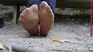 shoes and nylon feet airing in forest
