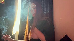 Artemisia love flashes big tits smoking cigarette
