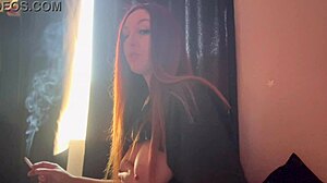 Artemisia love flashes big tits smoking cigarette