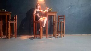 redhead gets excited and has sex with waiter in restaurant