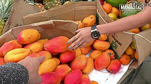 latina market vendor with a big ass gets an offer she cant refuse and teases outdoors