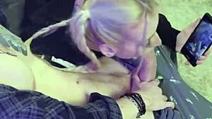 Using your cock for amusement leads to drooling throatjob with pigtails