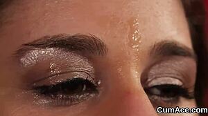 slutty hottie gets cum shot on her face