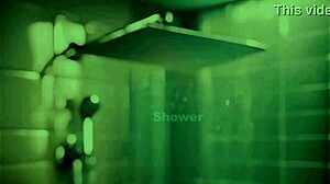 Runway ready brunette enjoys solo shower time