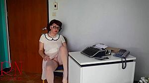 secretary undresses at work with no panties on