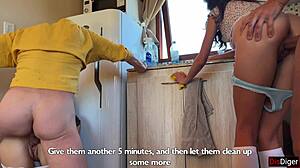 time stop freeze two maids fucked by hackers in kitchen creampie