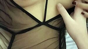 Asian babe teases nipples before heavy fucking in lingerie