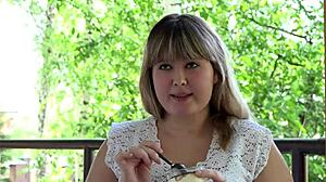 Mukbang from chubby milf with fat belly outdoors