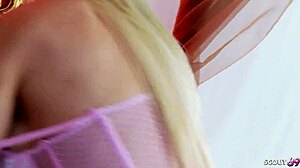 Blonde cougar in pink lingerie gets hard fucked