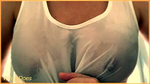 Wife Shows Amazing Tits In Braless Wet Singlet