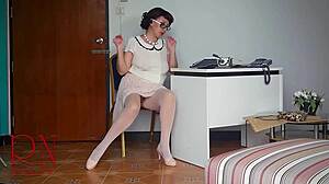secretary undresses at work with no panties on