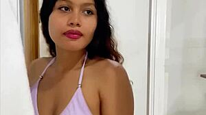rich petite 18+ in a swimsuit takes a shower and masturbates the very horny slut because she wants cock