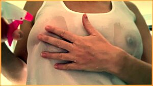 Wife Shows Amazing Tits In Braless Wet Singlet
