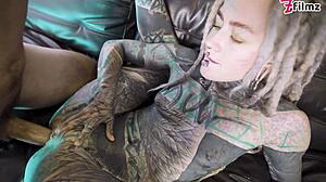 tattooed petite girl rides monster cock hard