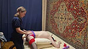 Girl pegging man dog mask in ass homemade