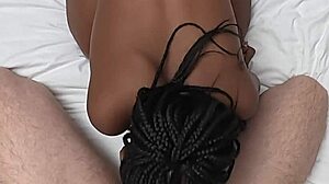 Pov ebony girl sucks big white cock with grapes in ass