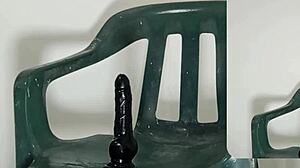 Johnazino - update 1 - riding black dildo on green plastic chair sep 08 2025