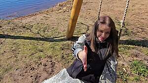 I wanted to rock her on the swing and she offered to cum in her pussy