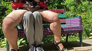Chubby mother in law masturbates pissing on son in law outdoors