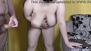 chubby milf wife become a cum slut for two fat guys in amateur threesome with multiple creampies